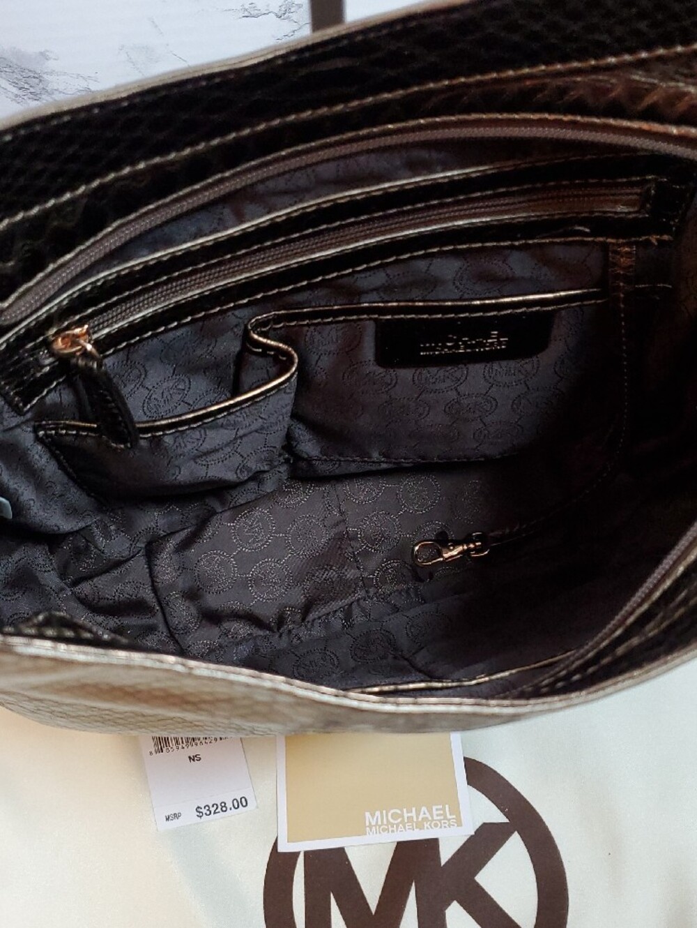 Michael Kors Cocoa Fulton Chain Hobo Snake-Embossed Shoulder Bag NWT - Picture 14 of 16